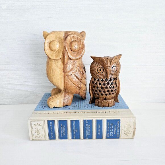 Set Of Two Carved Wooden Owls - Picture 10 of 10